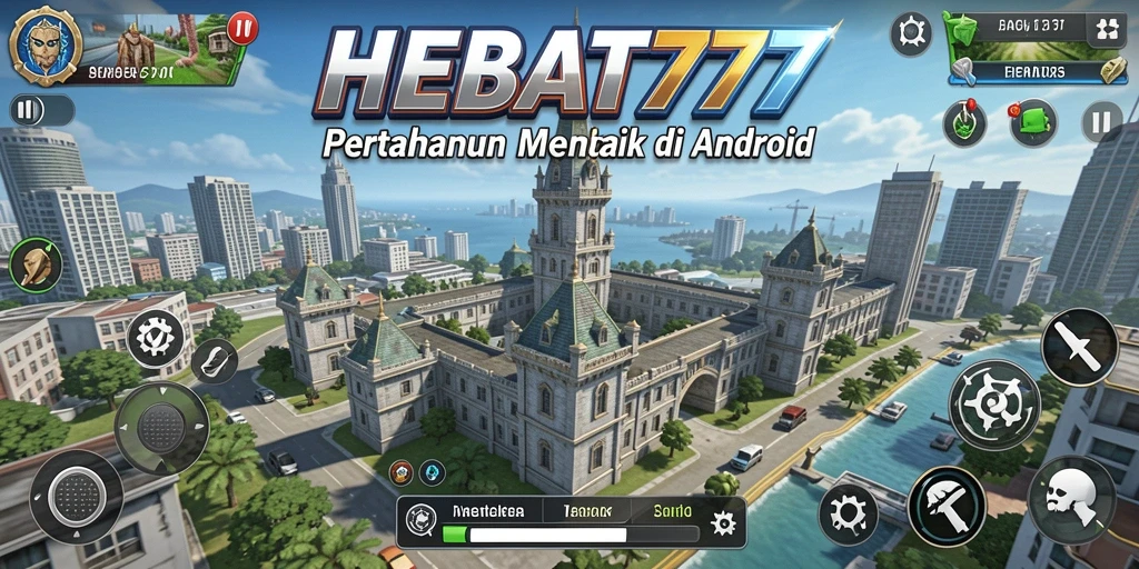 Tampilan menara megah dan aksi seru dalam HEBAT777.