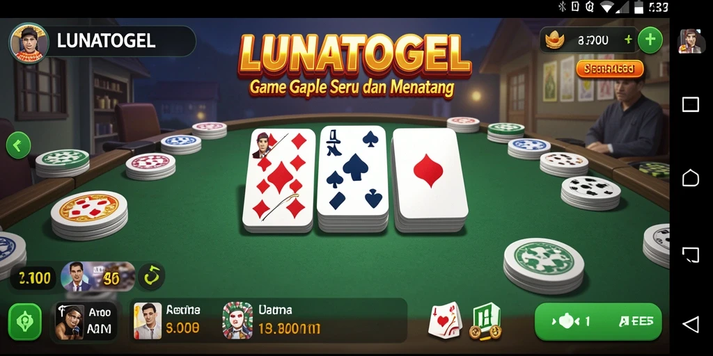 Tampilan gameplay seru dari LUNATOGEL dengan desain kartu menarik.