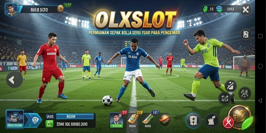 Tampilan gameplay OLXSLOT dengan aksi menegangkan di lapangan sepak bola.