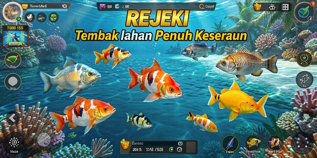 Tampilan gameplay seru Tembak Ikan di REJEKI.