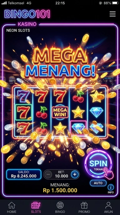 Tampilan utama aplikasi Bingo101 yang informatif dan mudah dinavigasi.